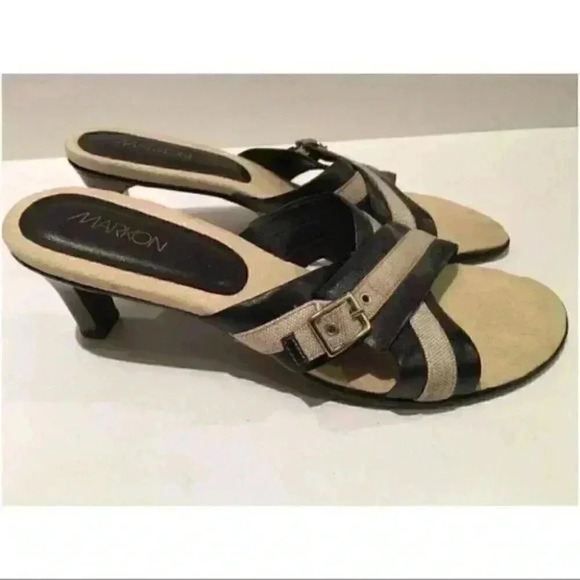 New Markon Heels Dancer Leather Strappy Slides - Picture 1 of 9
